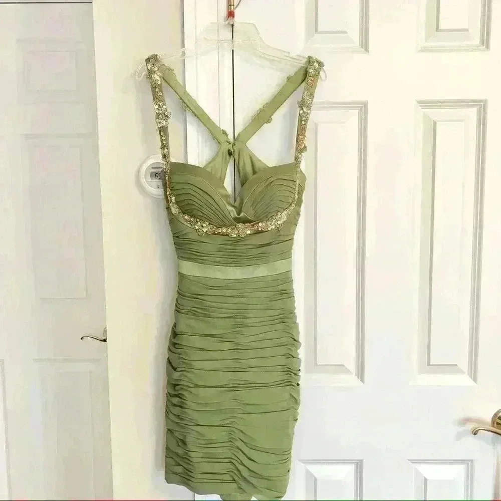 Green Ruched Mini Dress - Picture 1 of 8